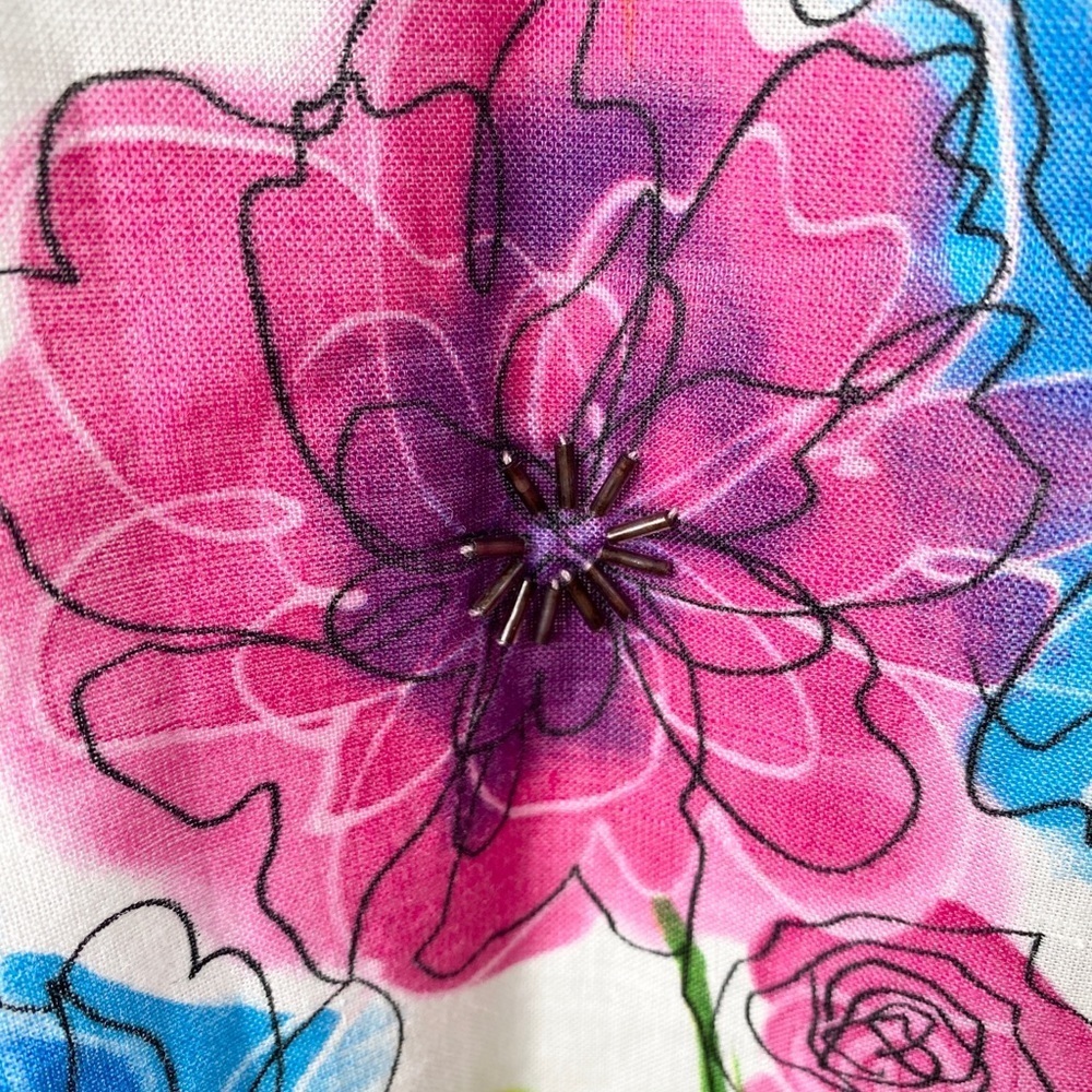 Carole Little floral abstract watercolor linen skirt size 6 modest art to wear - Picture 5 of 13